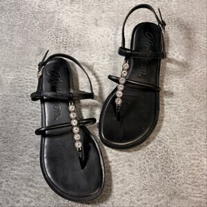 Brighton Black Leather Rhinestone Sandals